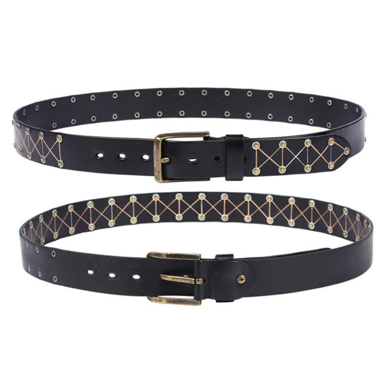 Men's Punk StyLe Rivets Studded Vintage Leather Belt - image 3