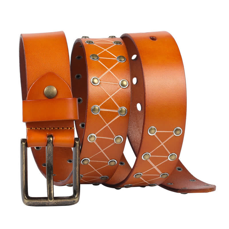 Men's Punk StyLe Rivets Studded Vintage Leather Belt - image 5