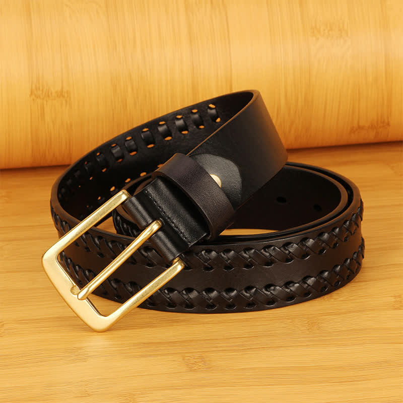 Men's Woven Casual Work Jeans Leather Belt