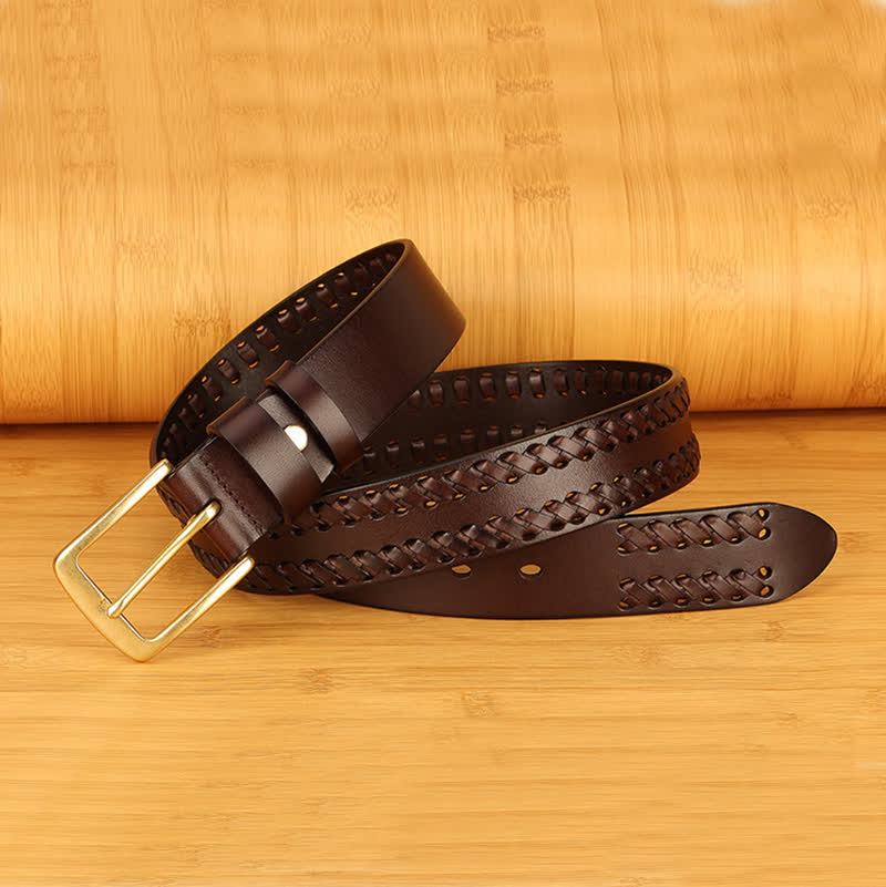 Men's Woven Casual Work Jeans Leather Belt