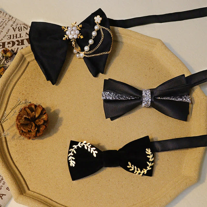 Shining Rhinestone Black Velvet Bow Ties Bundle Set