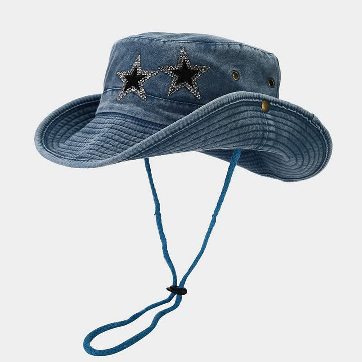 Unisex Rhinestones Star Cowboy Bucket Hat