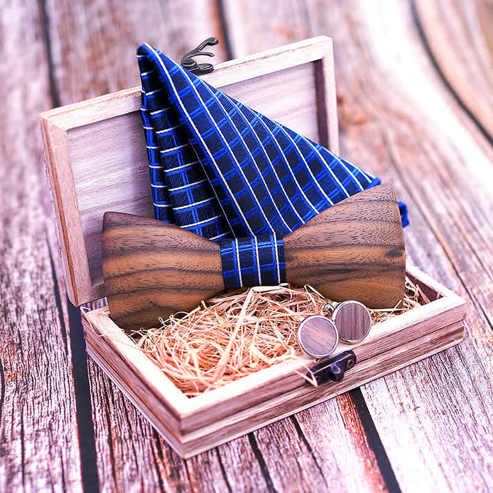 3Pcs Men's Fashion Black Walnut Wooden Bow Tie Set