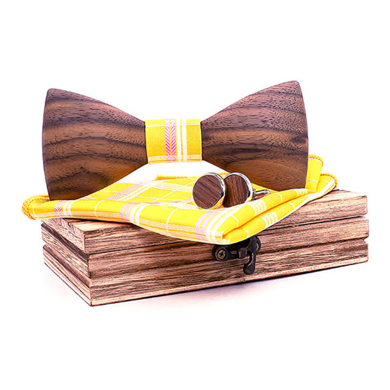 3Pcs Men's Fashion Black Walnut Wooden Bow Tie Set