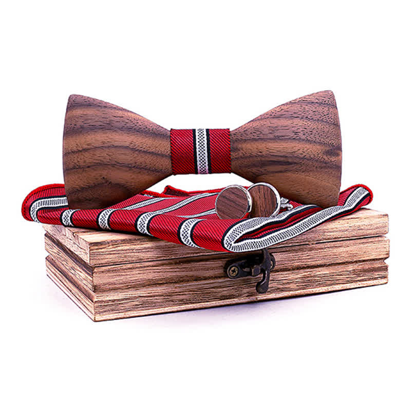 3Pcs Men's Fashion Black Walnut Wooden Bow Tie Set