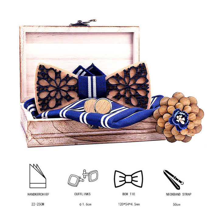 4Pcs Men's Patchwork Accessory Wooden Bow Tie Set