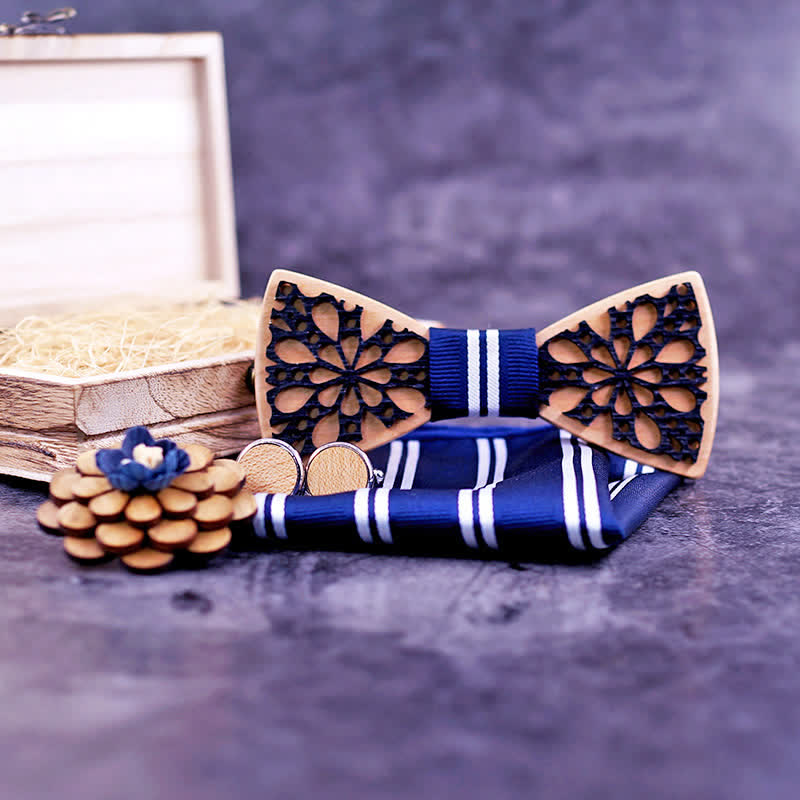 4Pcs Men's Patchwork Accessory Wooden Bow Tie Set