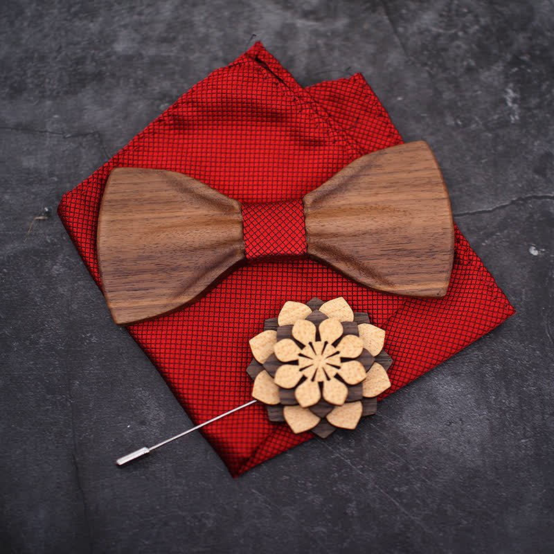 3Pcs Men's Decorative Natural Wooden Bow Tie Set