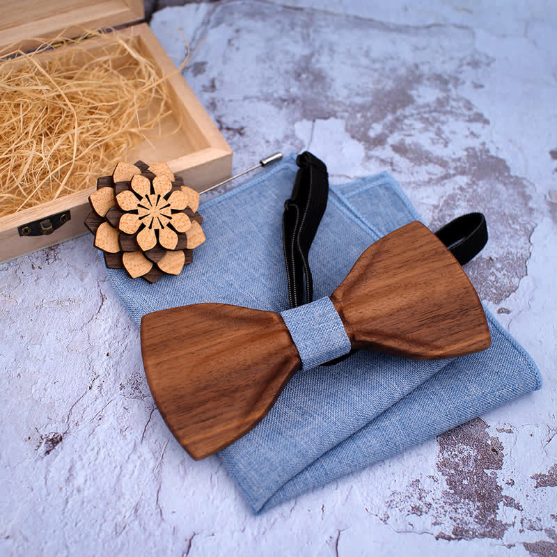 3Pcs Men's Decorative Natural Wooden Bow Tie Set