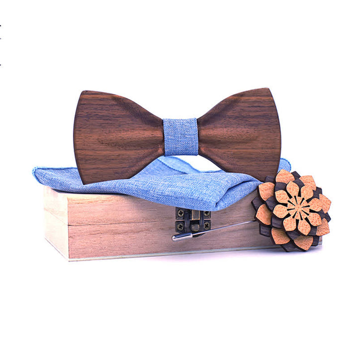 3Pcs Men's Decorative Natural Wooden Bow Tie Set