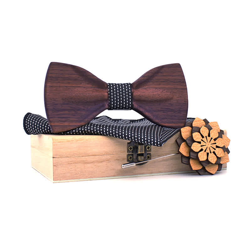 3Pcs Men's Decorative Natural Wooden Bow Tie Set