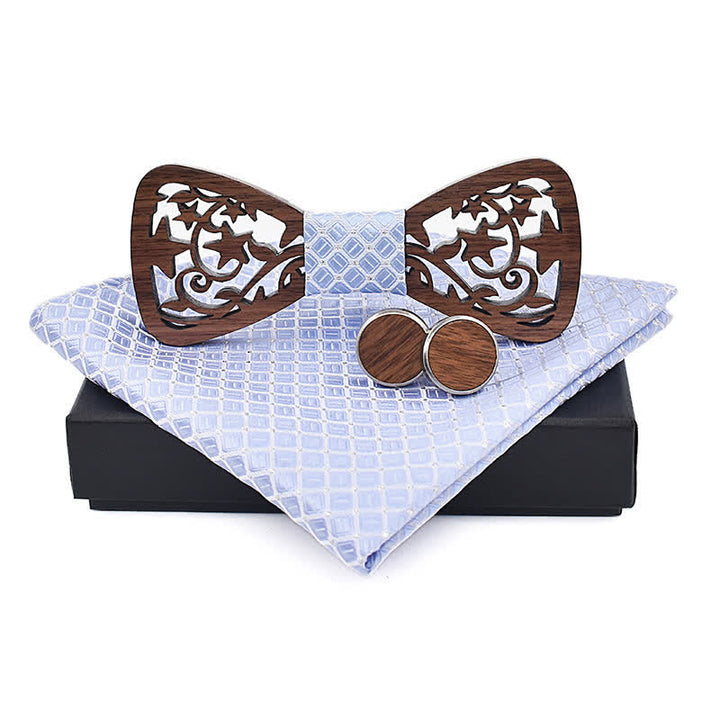 3Pcs Men's Creative Hollow Star Wooden Bow Tie Set