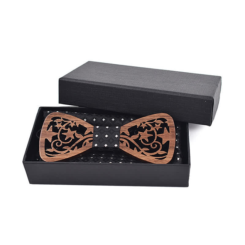 3Pcs Men's Creative Hollow Star Wooden Bow Tie Set