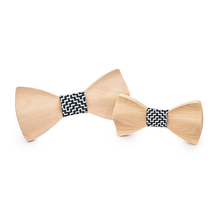 2Pcs Men's Parent-child Maple Wooden Bow Tie Set