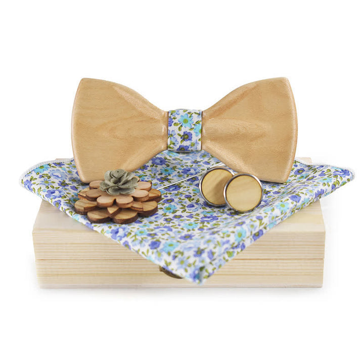 4Pcs Men's Trendy 3D Design Wooden Bow Tie Set