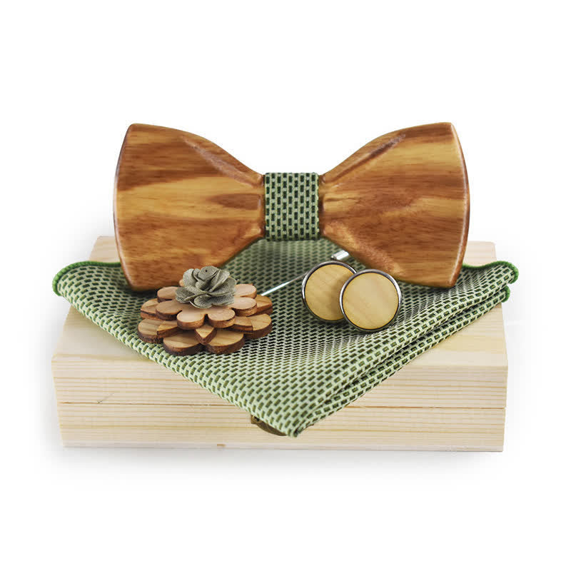 4Pcs Men's Trendy 3D Design Wooden Bow Tie Set