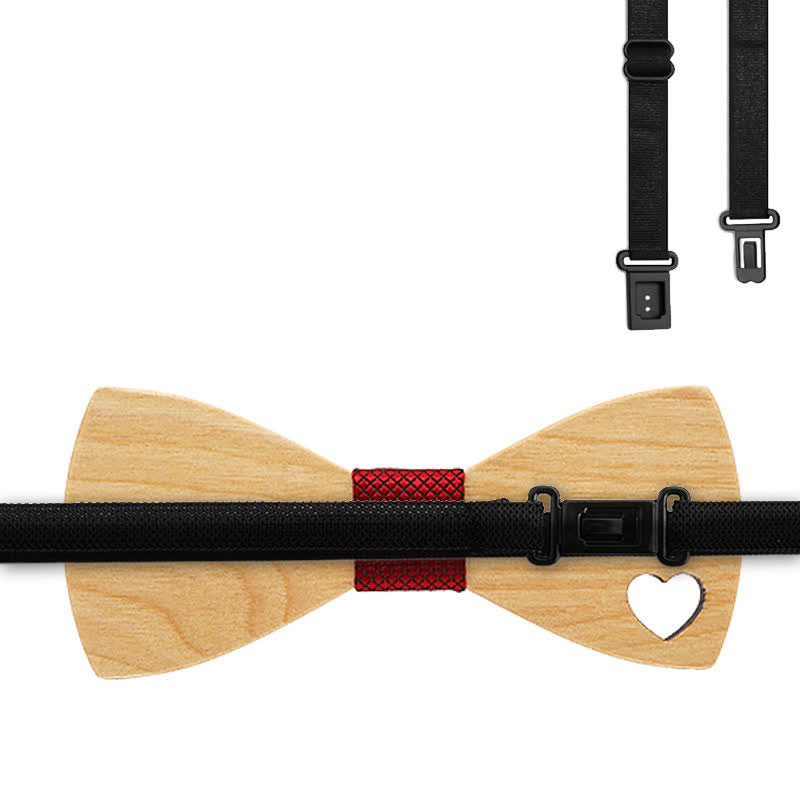 3Pcs Men's Hollow Heart Shape Wooden Bow Tie Set