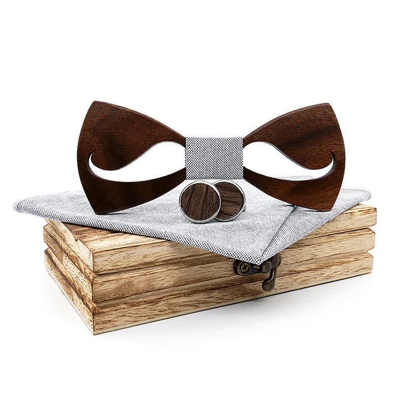 3Pcs Men's Funny Hollow Moustach Wooden Bow Tie Set