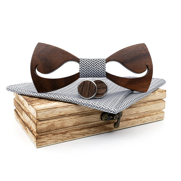 3Pcs Men's Funny Hollow Moustach Wooden Bow Tie Set