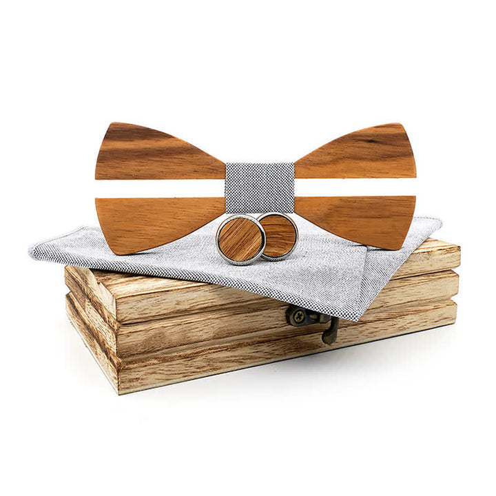 3Pcs Men's Funny Hollow Moustach Wooden Bow Tie Set