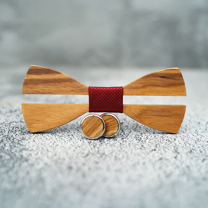 3Pcs Men's Funny Hollow Moustach Wooden Bow Tie Set