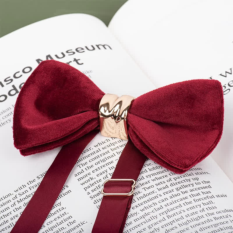 Men's Rose-gold Metal Velvet Butterfly Style Bow Tie