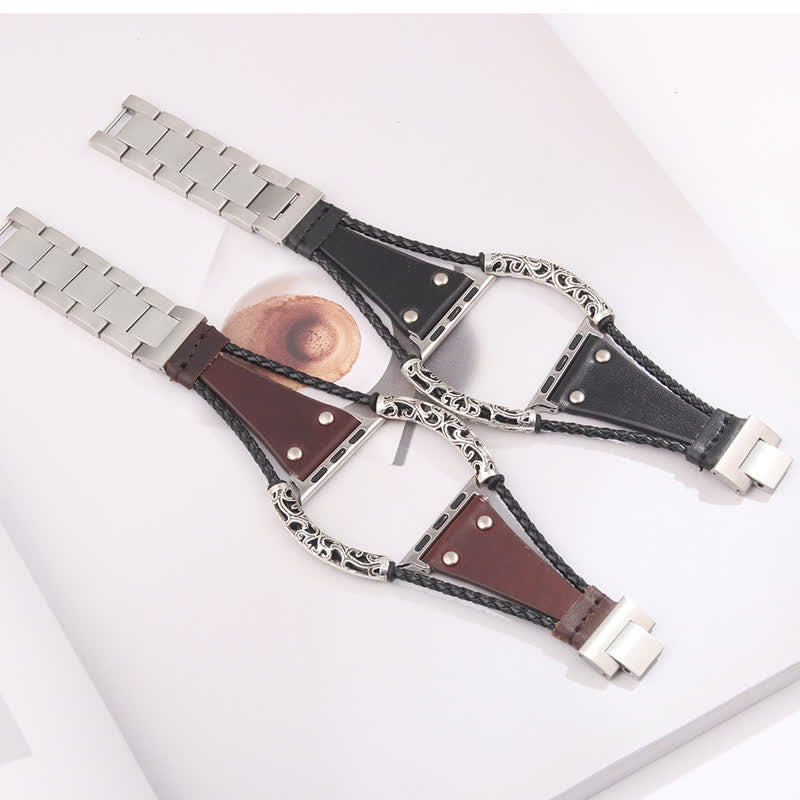 Boho Stainless Steel Chain Leather Watch Band