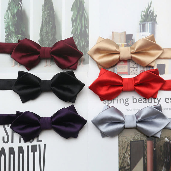 Men's Casual Solid Color Double Layered Pointed Bow Tie