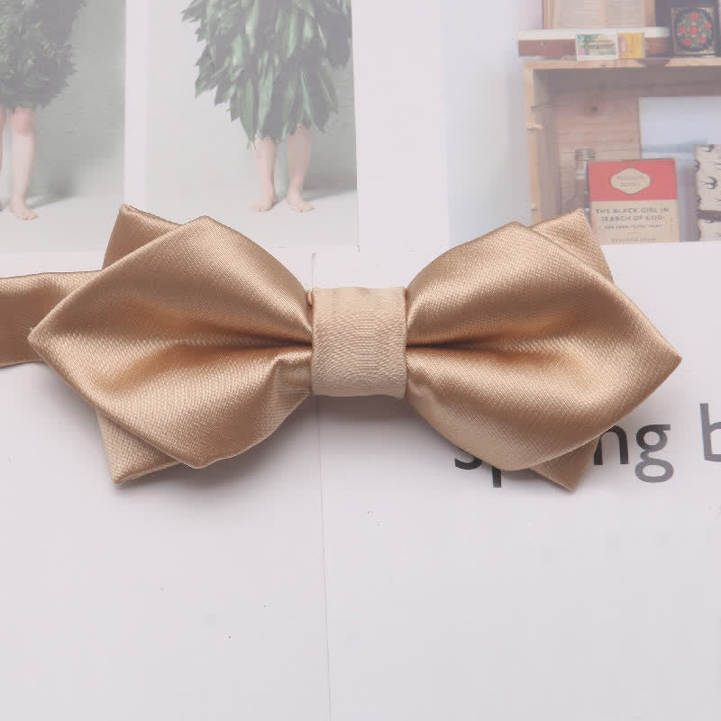 Men's Casual Solid Color Double Layered Pointed Bow Tie