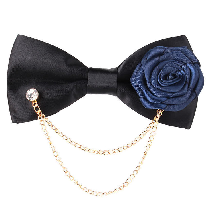 Men's Elegant Rose Golden Chain Decoration Bow Tie