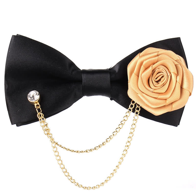 Men's Elegant Rose Golden Chain Decoration Bow Tie