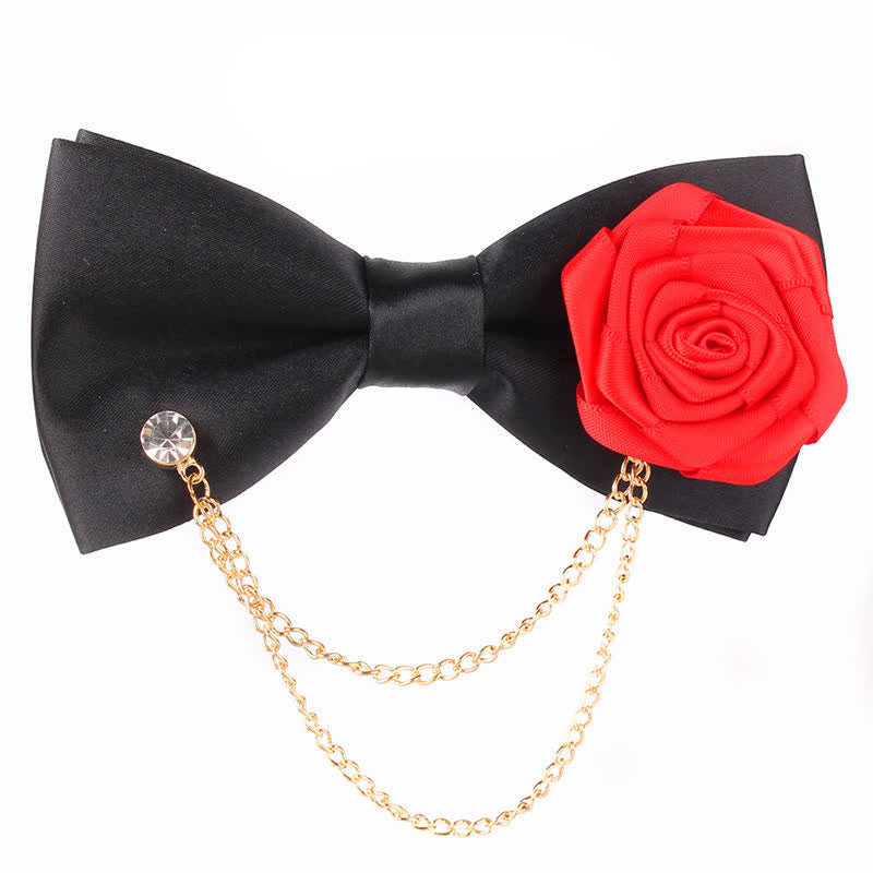 Men's Elegant Rose Golden Chain Decoration Bow Tie