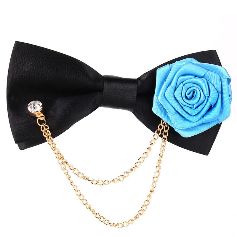 Men's Elegant Rose Golden Chain Decoration Bow Tie