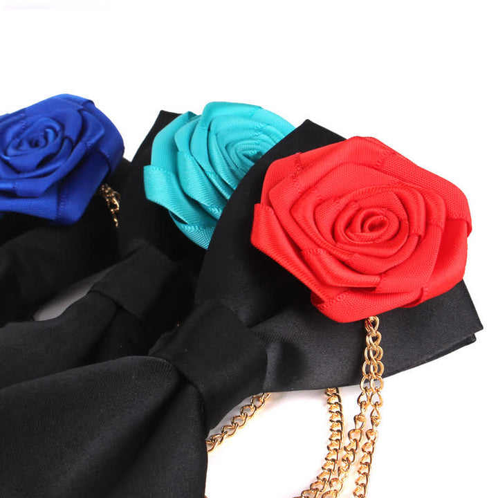 Men's Elegant Rose Golden Chain Decoration Bow Tie