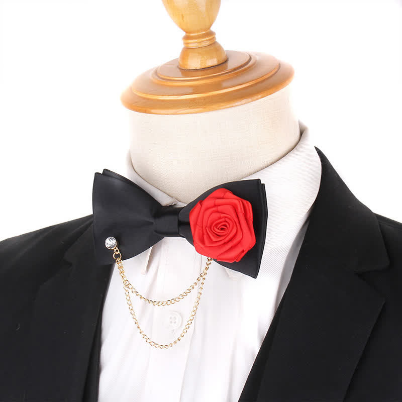 Men's Elegant Rose Golden Chain Decoration Bow Tie