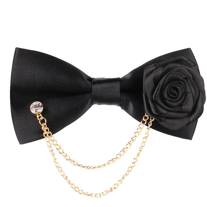 Men's Elegant Rose Golden Chain Decoration Bow Tie