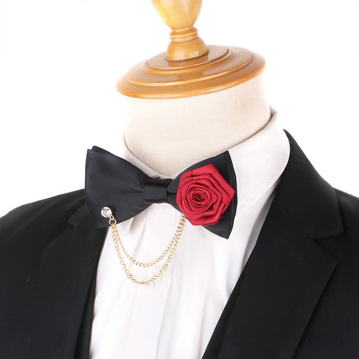 Men's Elegant Rose Golden Chain Decoration Bow Tie