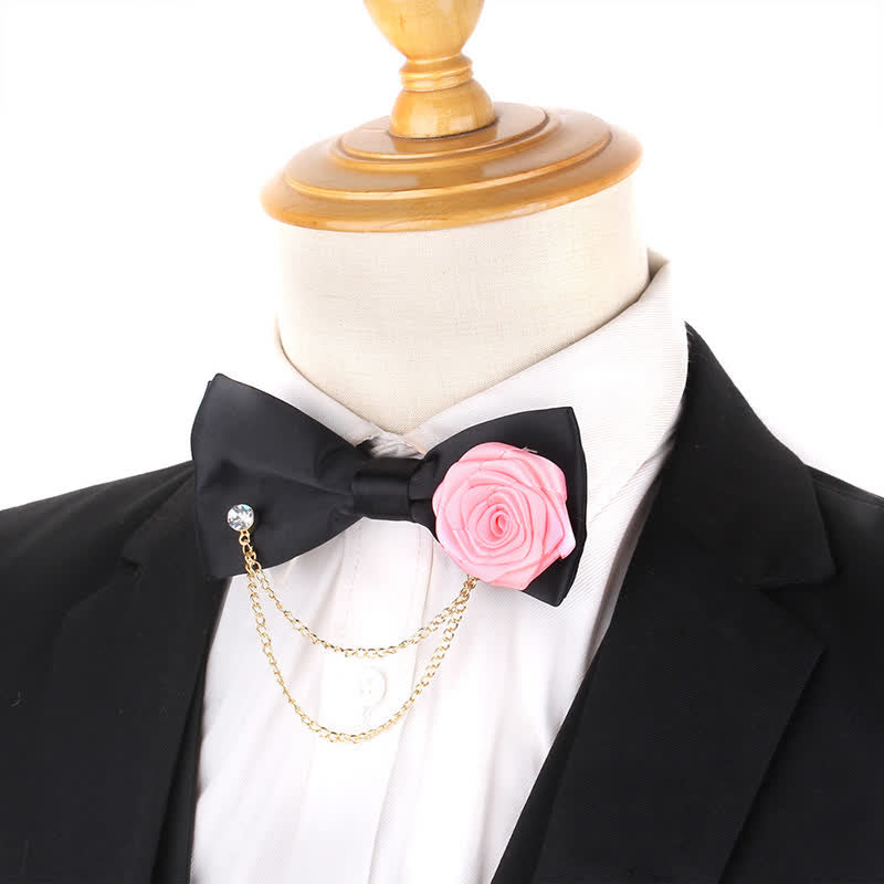 Men's Elegant Rose Golden Chain Decoration Bow Tie