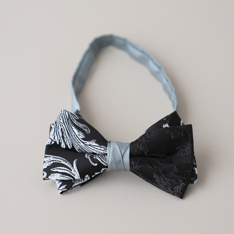 Men's Black & White Floral Embroidery Bow Tie