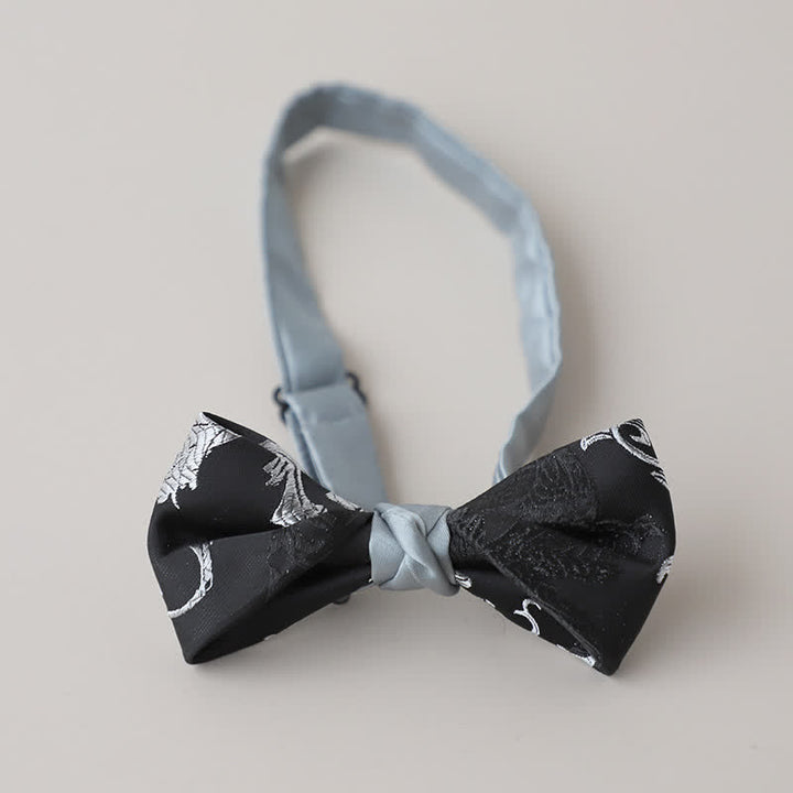 Men's Black & White Floral Embroidery Bow Tie