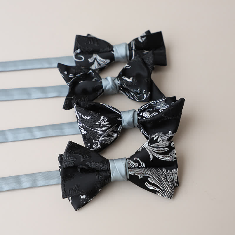 Men's Black & White Floral Embroidery Bow Tie