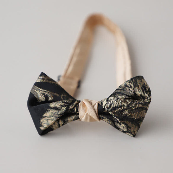 Men's Vintage Antique Gold & Black Floral Pattern Bow Tie