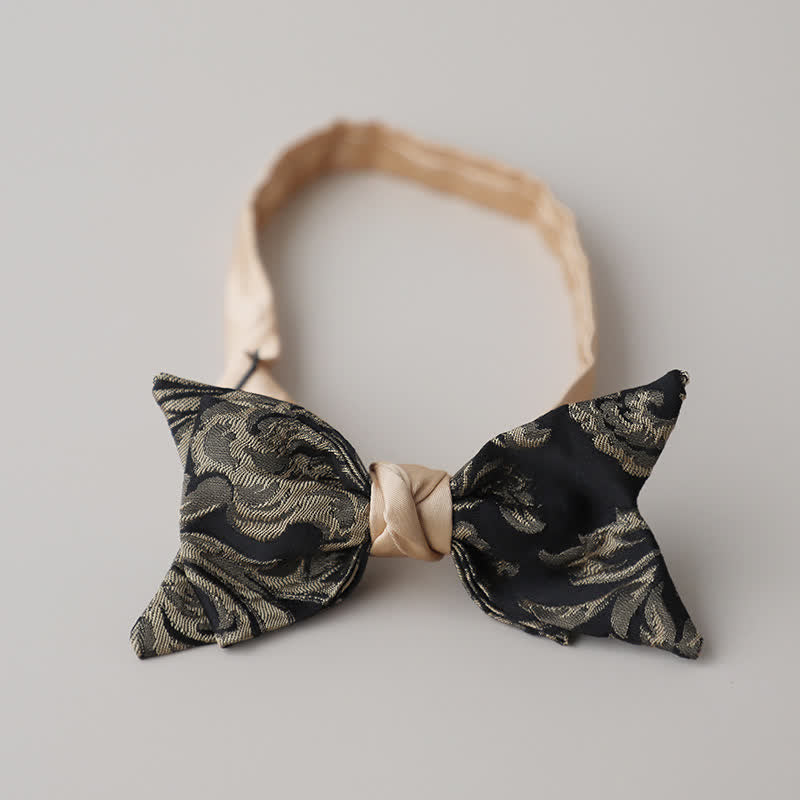 Men's Vintage Antique Gold & Black Floral Pattern Bow Tie