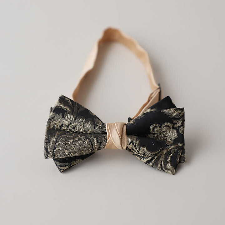 Men's Vintage Antique Gold & Black Floral Pattern Bow Tie
