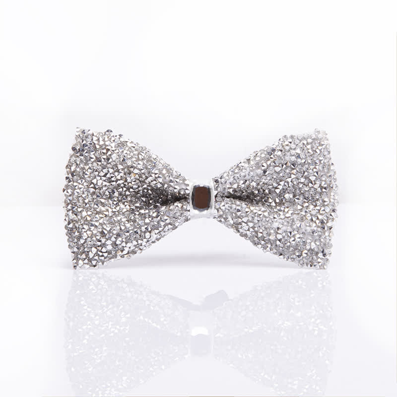 Men's Sparkling White Rhinestones Gem Bow Tie