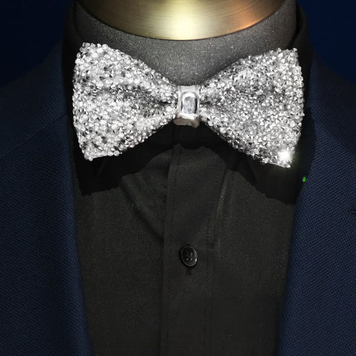 Men's Sparkling White Rhinestones Gem Bow Tie