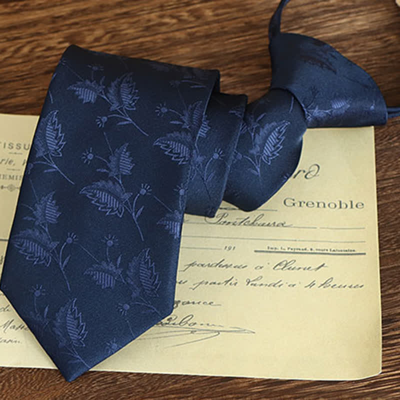 Men's Vintage Art Floral Pattern Necktie - Navy - Zipper - image 24