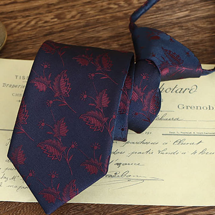 Men's Vintage Art Floral Pattern Necktie - Navy & Red - Zipper - image 21
