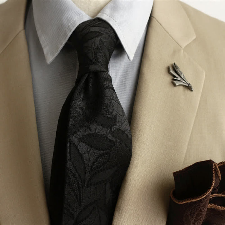 Men's Casual Floral Jacquard Leaves Pattern Necktie - Black - image 11