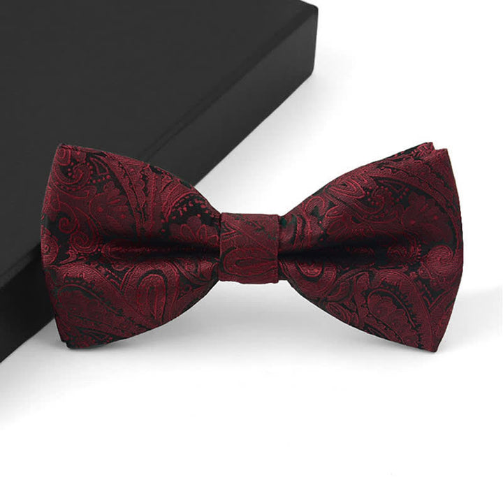 3Pcs Men's Gorgeous Burgundy Handkerchief Bow Tie Set